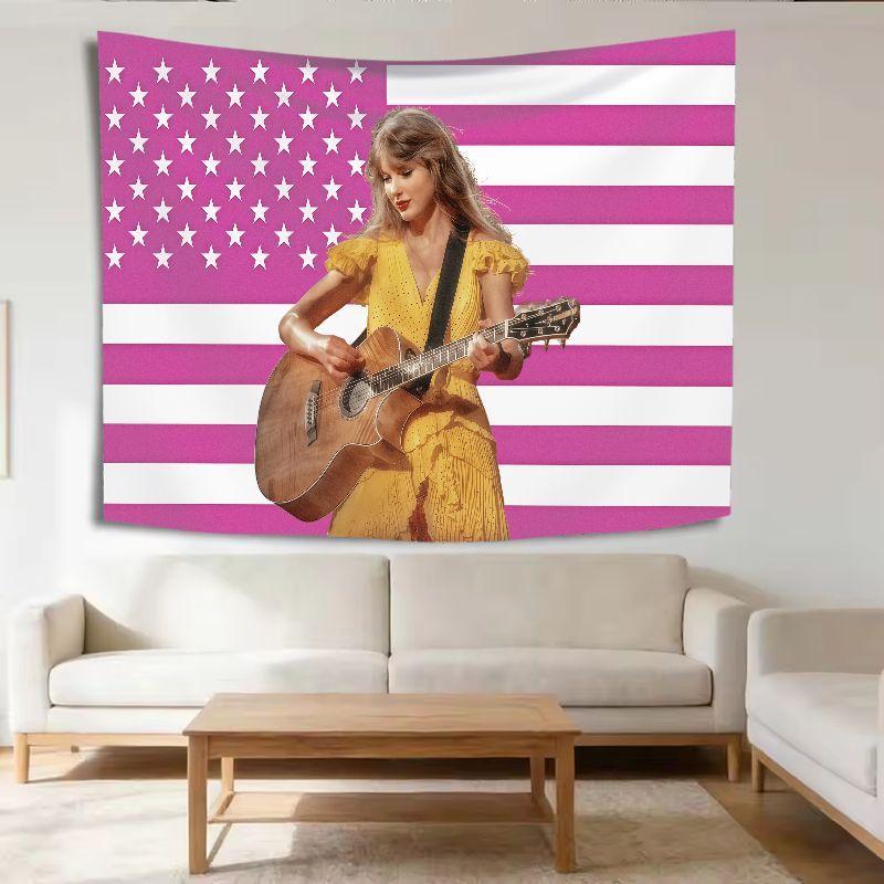 Trendiger formgeprägter Wandteppich, Polyester-Wandbehang mit süßer Sängerin, Wanddekoration für Popmusik-Fans