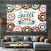 2D Sweet One Donut Themed Backdrop, 1st Birthday Party Photography Background Banner