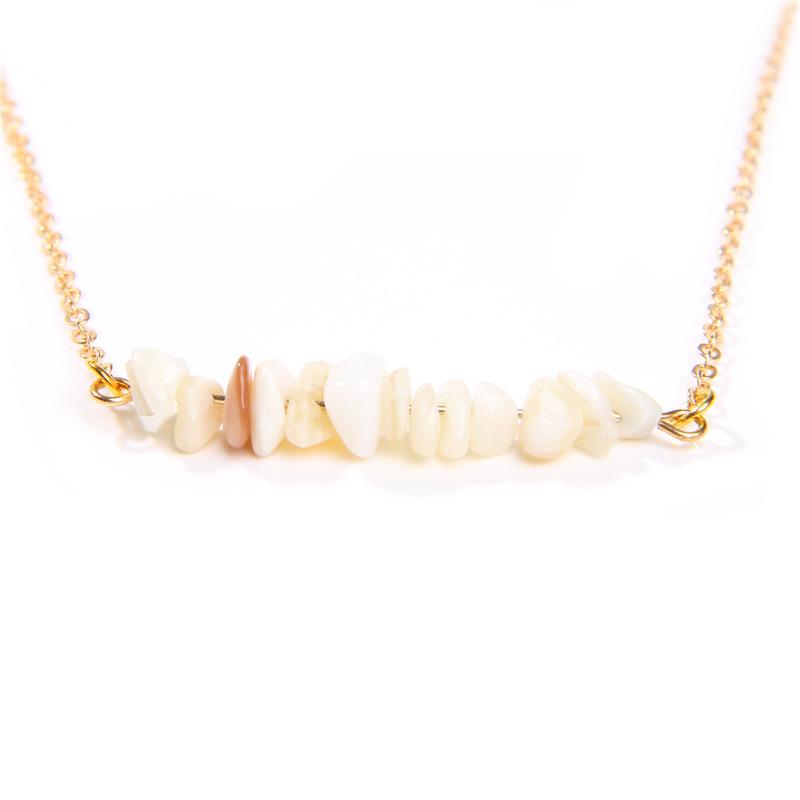 Spot Natural Stone Crystal Gravel Pendant Necklace Irregular Gravel Collarbone Gold Alloy Chain Stylish and Simple