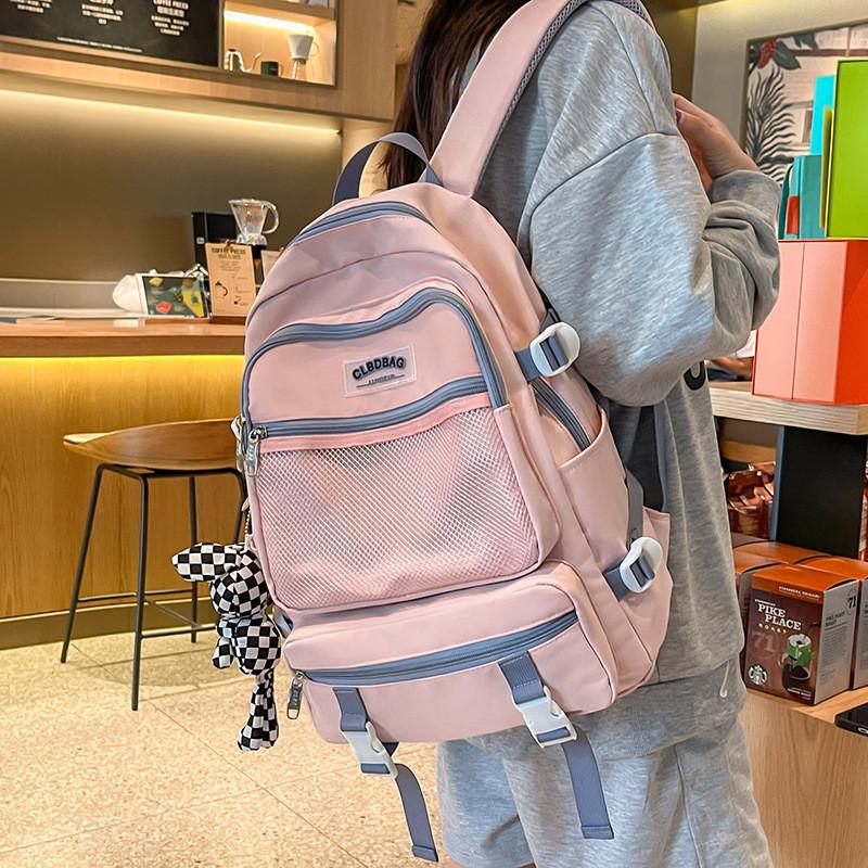 Spacious Ulzzang Nylon Backpack For High School Girls With Soft Handle And Zipper Pocket