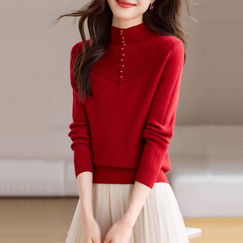 Fleece and Thickened Sweater for Women Solid Color Casual Half Turtleneck Knitted Sweater Loose One-piece Fleece Warm Pullover for Autumn and Winter