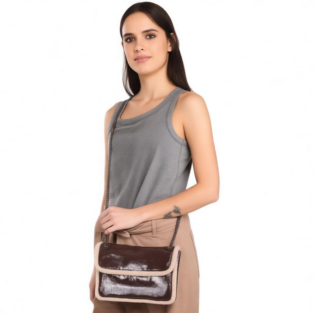 Women's Shoulder Bag Autumn Winter Fashion Lamb Wool PU Splicing Crossbody Bags Large Capacity Oil Wax Leather Chain Handbags