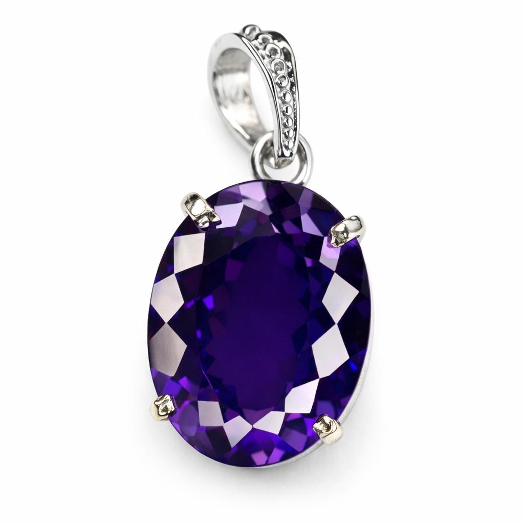 Natural Purple Sapphire 27 Ct 925 Sterling Silver Oval Pendant CERTIFIED
