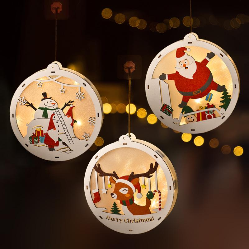 Luminous Handmade Wooden Christmas Tree Ornament Pendant Decor Gift.