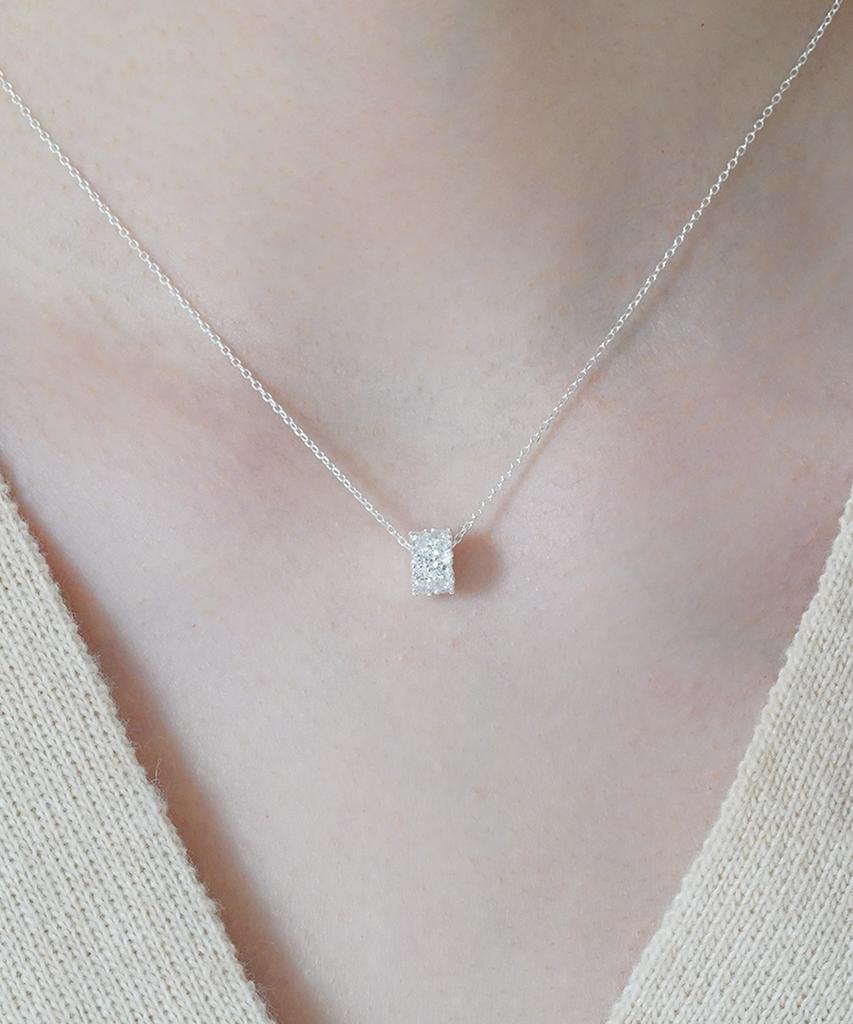 Alleun Silver 925 Cubic Round Pendant Chain Silver Necklace