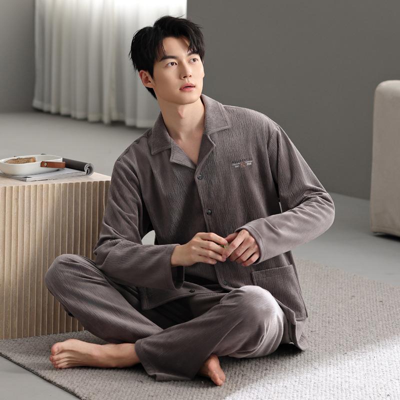 Pajamas Men'S Autumn And Winter Thin Velvet Island Velvet Large Size Suit Homewear Winter