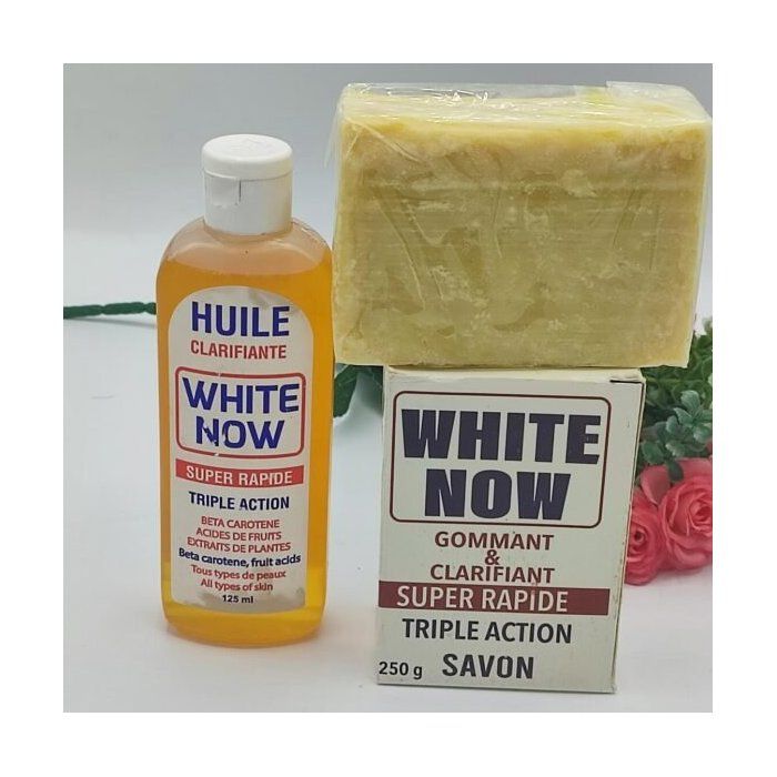 Mini Gamme WHITE NOW – Huile &amp; Savon Super Clarifiants | Éclaircissement Rapide &amp; Teint Uniforme | Banane Jaune