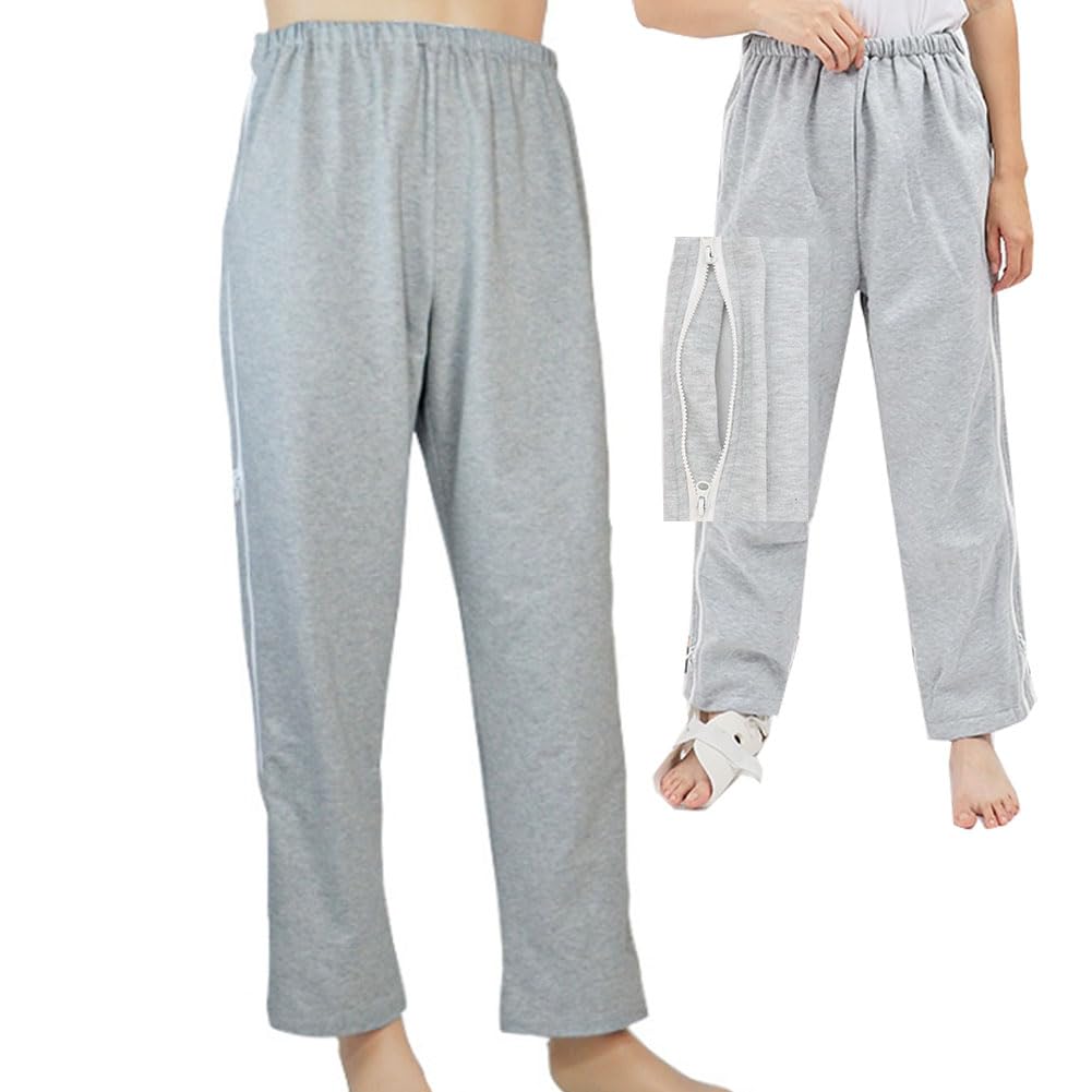 

LAROTSUBA Брюки-халат на молнии с эластичной талией и полными боковыми разрезами для легкого надевания и длинные брюки для смены подгузников и повседневной машинной стирки серый