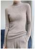 Women's Slim Fit Solid Color Knit Pullover Sweater – Autumn/Winter Long Sleeve Half-High Neck Base Layer