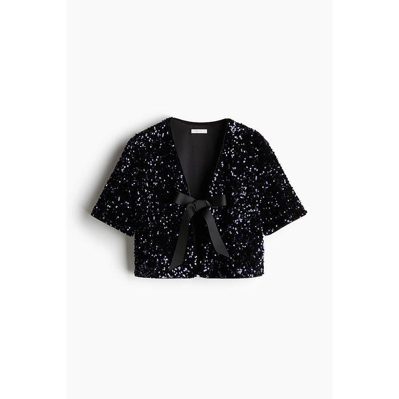 

HM Women s T-shirt Autumn Bows Christmas Holiday Dress Sequin Short Sleeve Tops 1257747 Navy blue 155/80