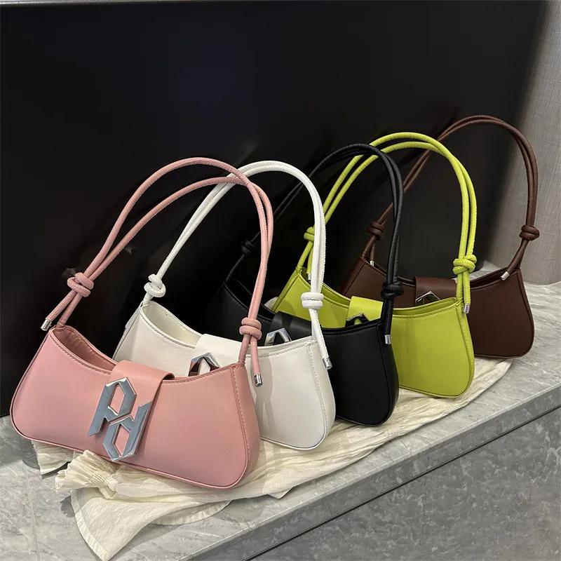 Women's Monochromatic Armpit Bags Soft Leather Bags Casual Shoulder Bags Half-moon Retro Crossbody Bags New
