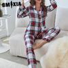 GMXIA Pyjamas Women Autumn and Winter Christmas Long-sleeved Shirt Trousers Two-piece Homewear