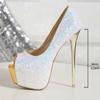 Eiyken Sexy  Street Style Extreme Thin High Heels Design Sequin Cloth Women Pumps Banquet Prom Shoes Platform Peep Toe Sandals