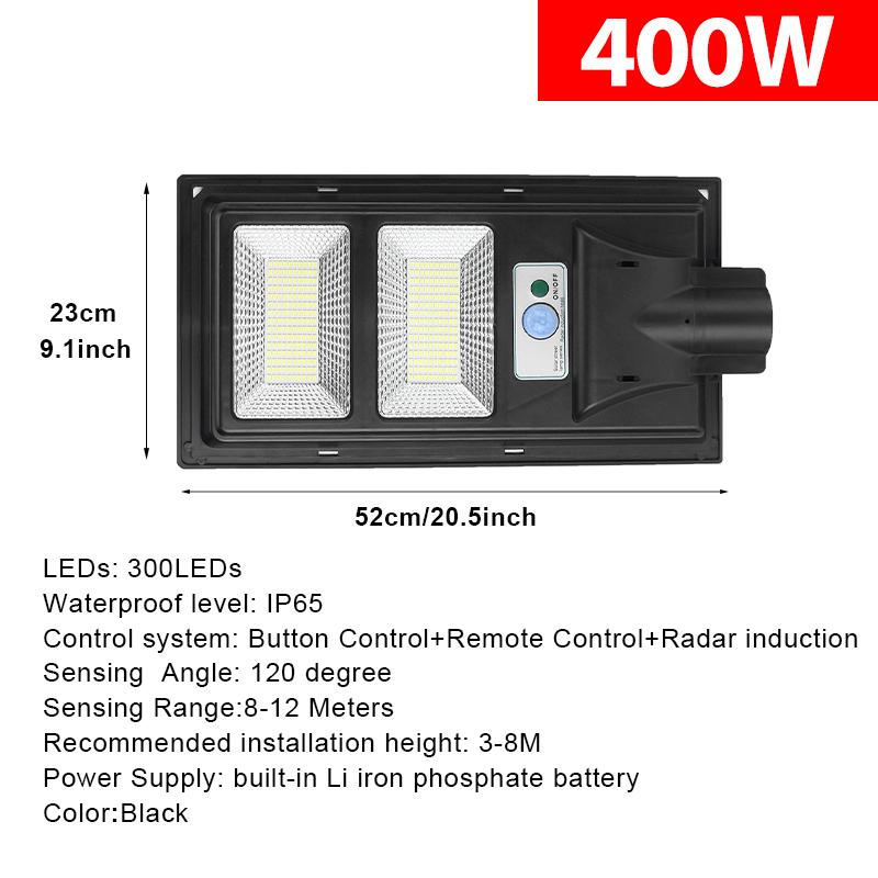 200W/400W/600W/800W LED Solar Lamp Outdoor Solar Lamp Powered Sunlight Radar PIR Motion Sensor Wall Street Light for Garden Yard
