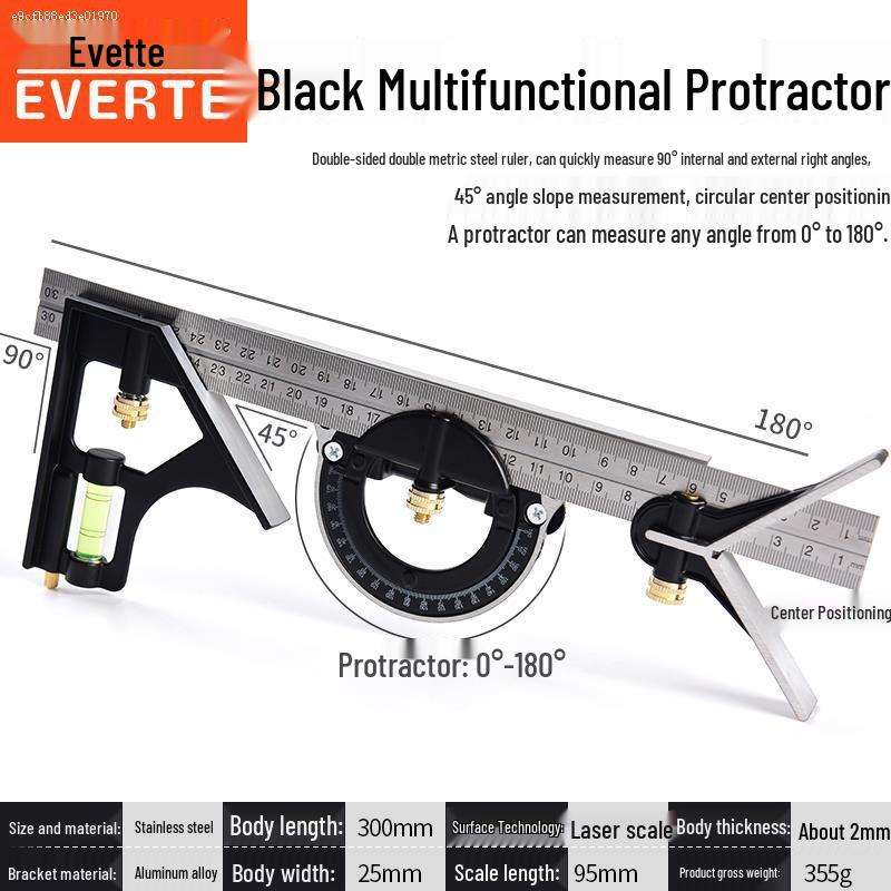 Multifunctional Stainless Steel Horizontal & Right Angle Combination Ruler for Woodworking