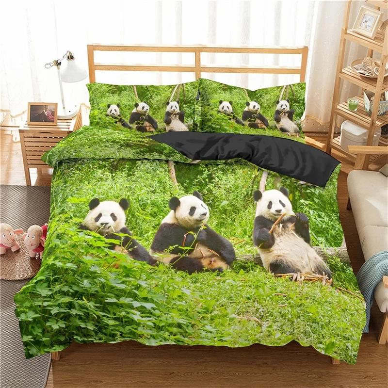 3D Printed Panda Bedding Set,Duvet Cover Comforter Bed Set Quilt Cover Pillowcase,King Queen Twin Size Boys Girls Adults