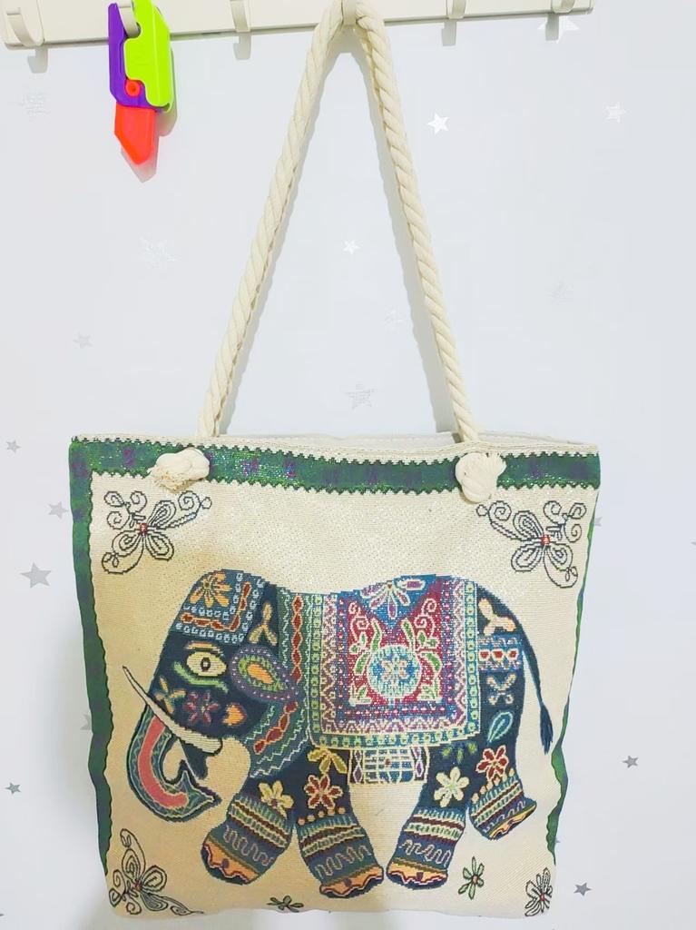Ethnic style large shoulder bag South East Asia style double-sided embroidery cartoon animal elephant canvas bag female travel bag