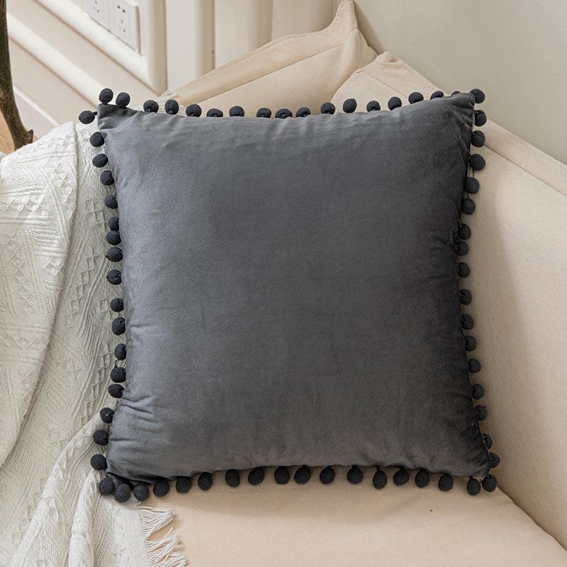 Solid Color Fur Ball Pillow Cover, Velvet Cushion Cover, Sofa Bed Pillow Cover, Nordic Home Chair