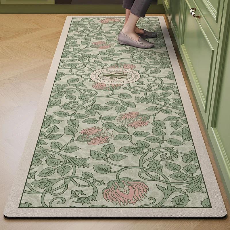 Kitchen Floor Mat Leather Pvc Carpet Waterproof Oil-proof Foot Mats Home Decoration Flower Floral Rug