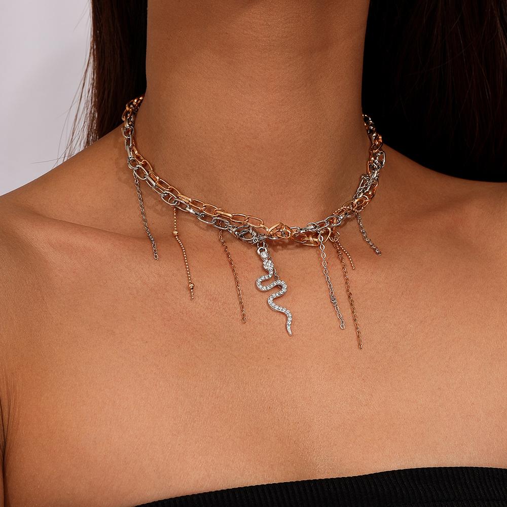 Gothic Punk Snake Choker Necklace Multilayer Tassels  Necklace Chain Men Women Hip Hop Party Jewelry Gifts