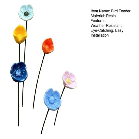 Flower Bird Feeder with Stake, Resin Garden Water Station, Outdoor Bird Bath for Yard, Hanging Floral Ornament