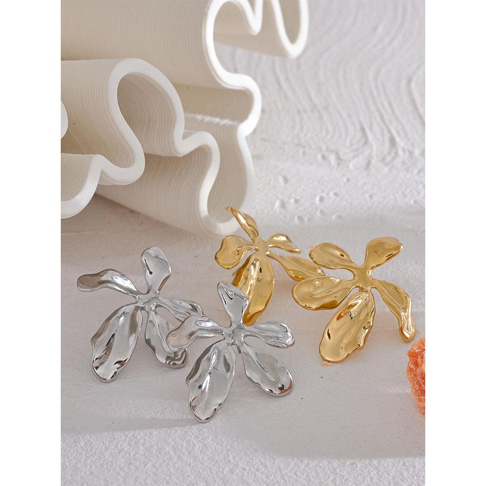 Yhpup Edelstahl Große Blume Pflanzen Ohrstecker Metall Wasserdicht 18K PVD Beschichtet Trendiger Statement Schmuck Damen Gala Geschenk