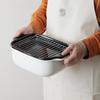 Fuji Enamel Square Tempura Pan, Wide, with Stainless Steel Chopsticks Set (TP-22K.W) - Large Size, Square Enamel Fryer, Thermometer, and Rack
