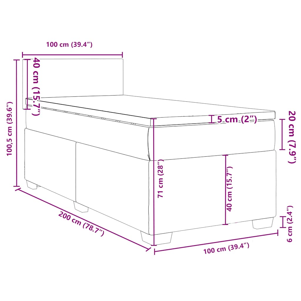 Box Spring Bed with Mattress Blue 100x200 cm Velvet