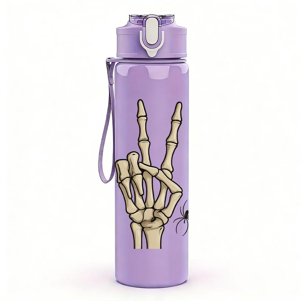 1PC Skeleton Hand Peace Sign 750ml Color Plastic Sports Water Bottle Leakproof Flip Straw Lid Suitable for Sports Office Home Use