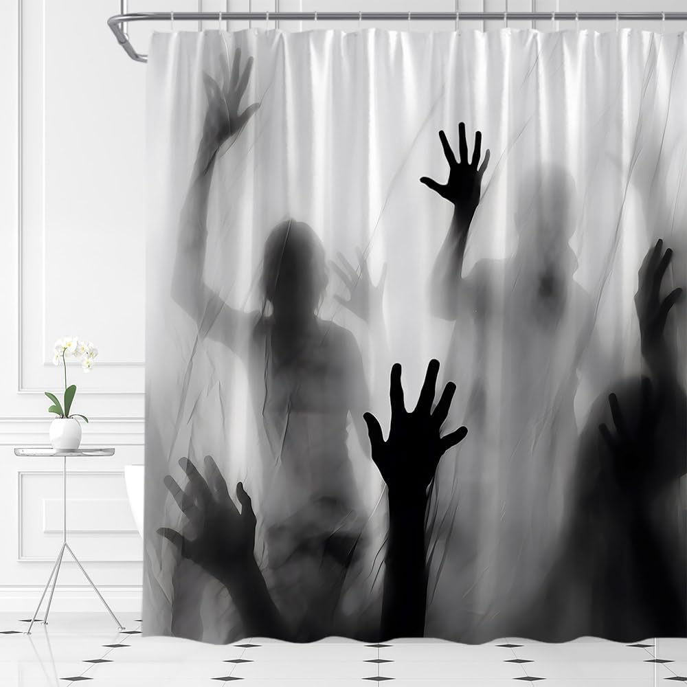 Sugar Skull Shower Curtain Gothic Halloween Watercolor Vintage Floral Spooky Skeleton Skull Horror Fabric Bathroom Decor Set