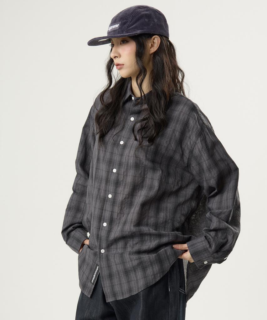 UNKNOWN PLANET Vintage Oversized Check Shirt Gray