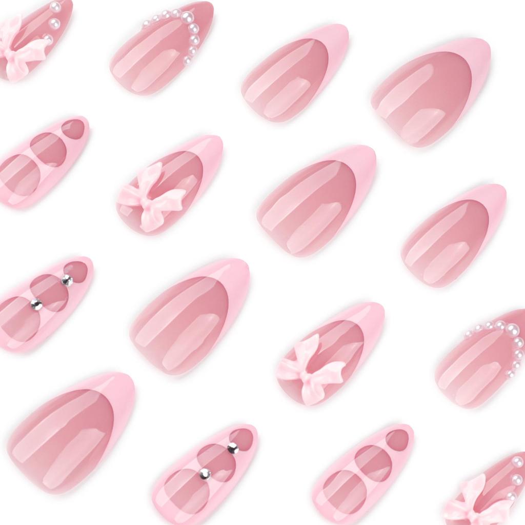 Sweet Pink Short Almond Wearable False Nail Tips