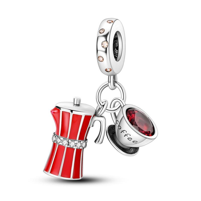 Prata 925 Pingentes Livro de Café Pulseira Charms para Mulheres Joias DIY Contas de Festa Finos Presentes Acessórios