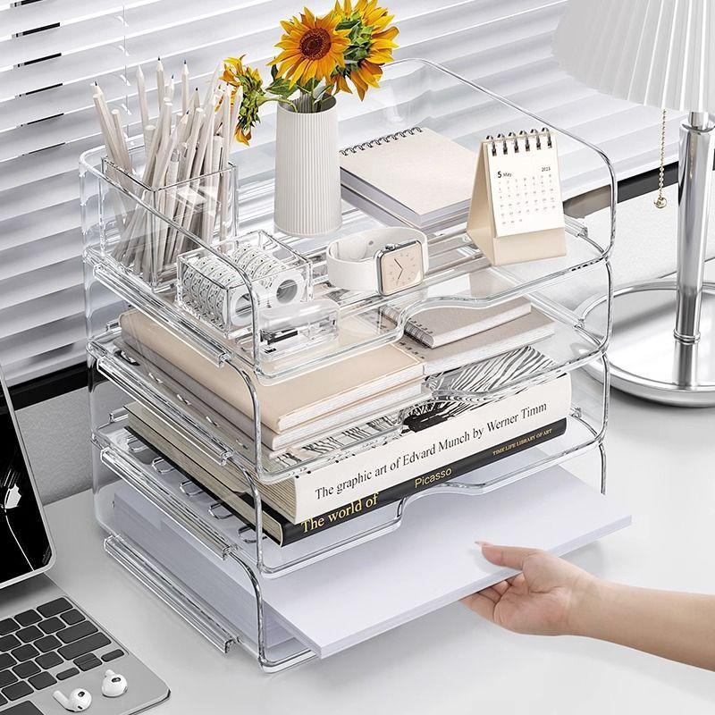 Office Desktop A4 Storage Box for Stationery and Documents, Multi-level Storage Rack for Office Files, Document Storage Stand