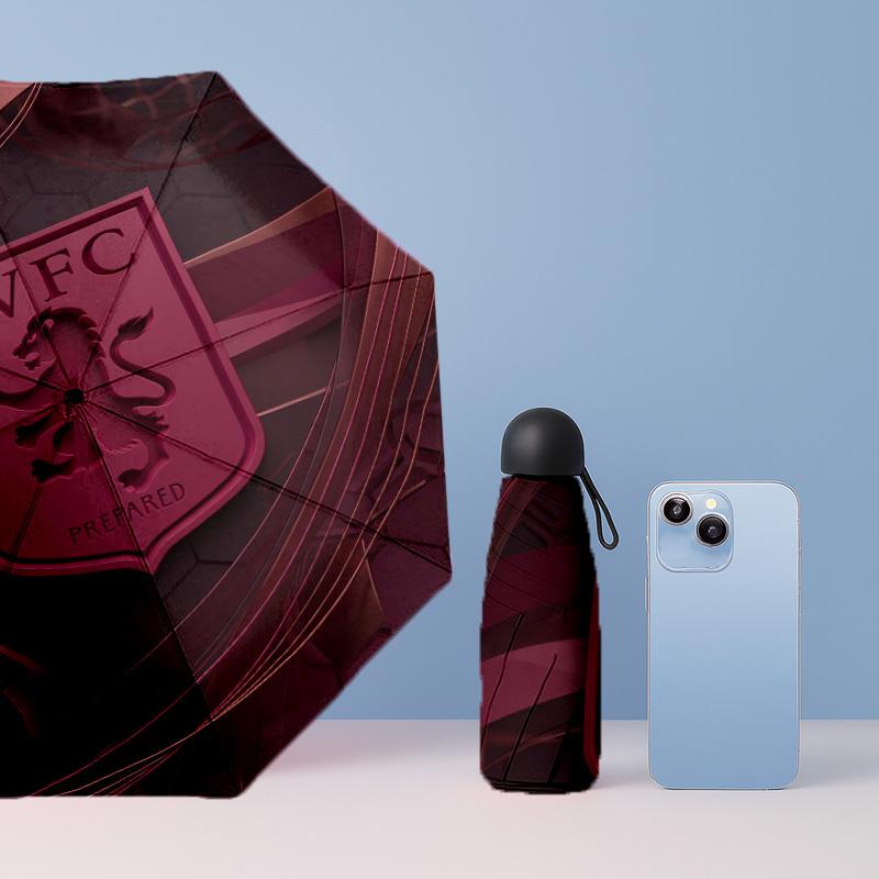 Aston Villa Football Pattern Printed Mini 5 Folds 8 Ribs Compact Umbrella Windproof Waterproof Lightweight Portable Folding