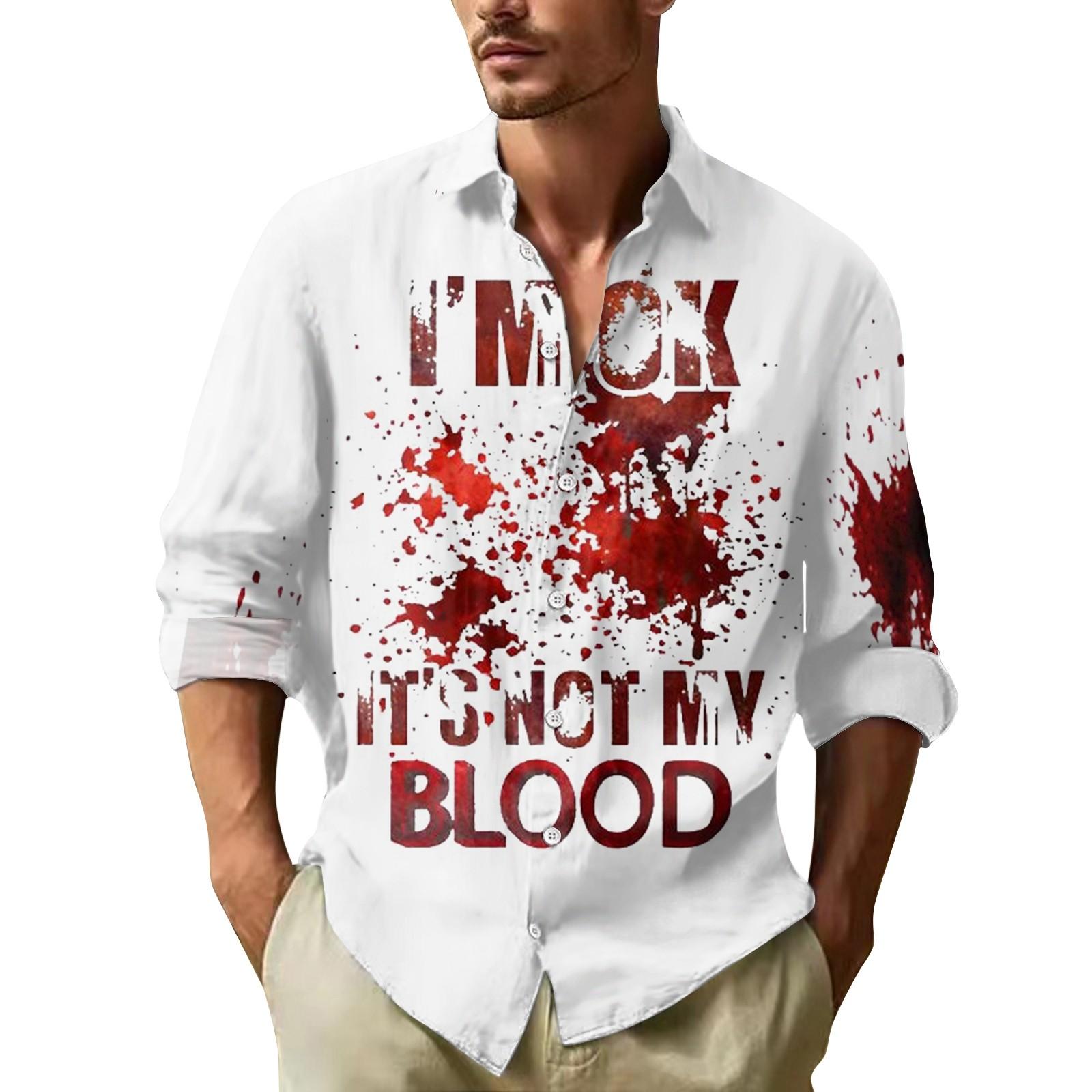 

Чоловічі сорочки з довгими рукавами з принтами на ґудзиках на Хеллоуїн Чоловічі повсякденні модні сорочки з довгими рукавами XXXXXL винний