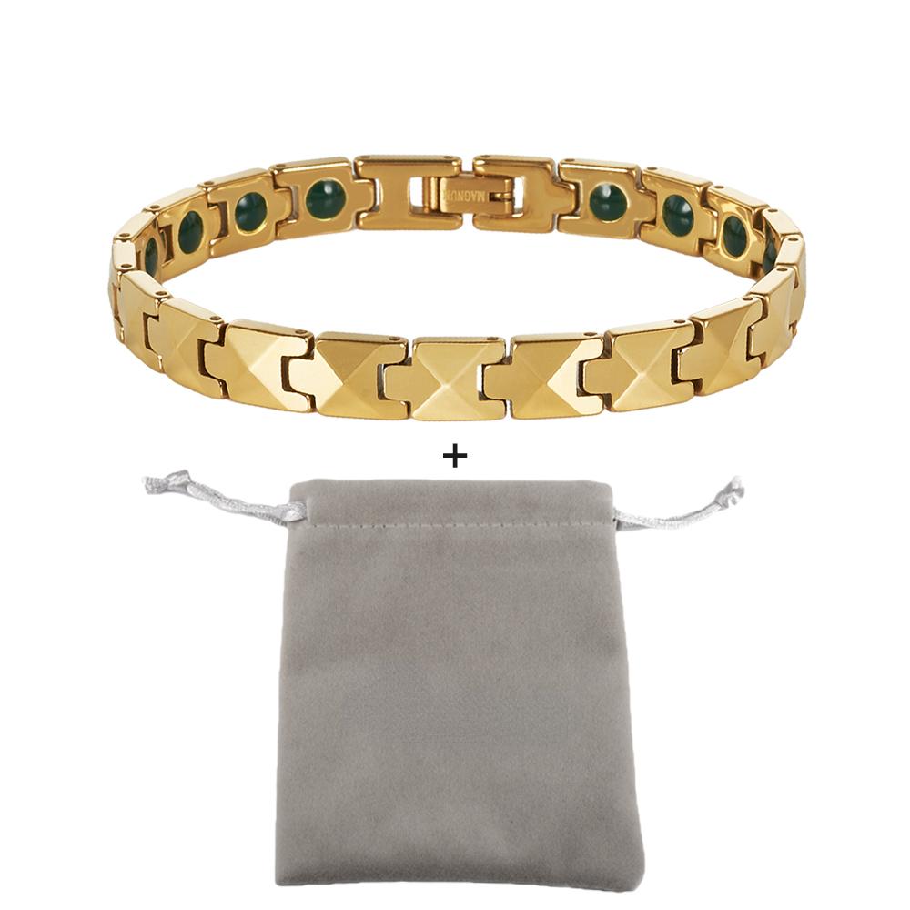 Evig Ripesikker Volframkarbid Armbånd Menn Grønn Turmalin Gullfarget 20/21cm Smykker Vanntett