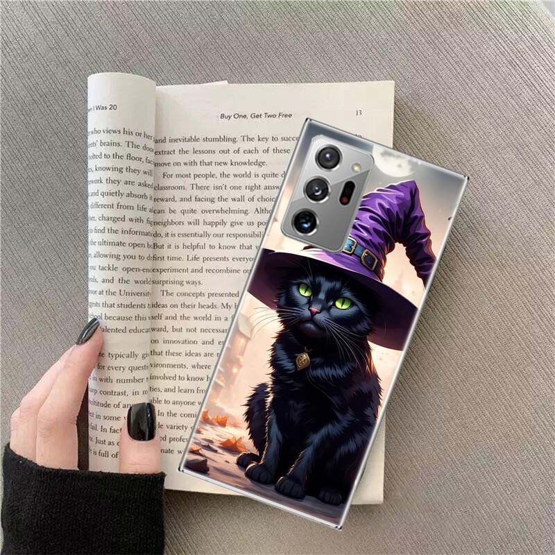 

Halloween Magic Cat Phone Case For Samsung Galaxy S25 Edge S24 S23 FE S22 S26 Ultra S21 S20 S10 Plus Capa Soft Samsung S20 FE