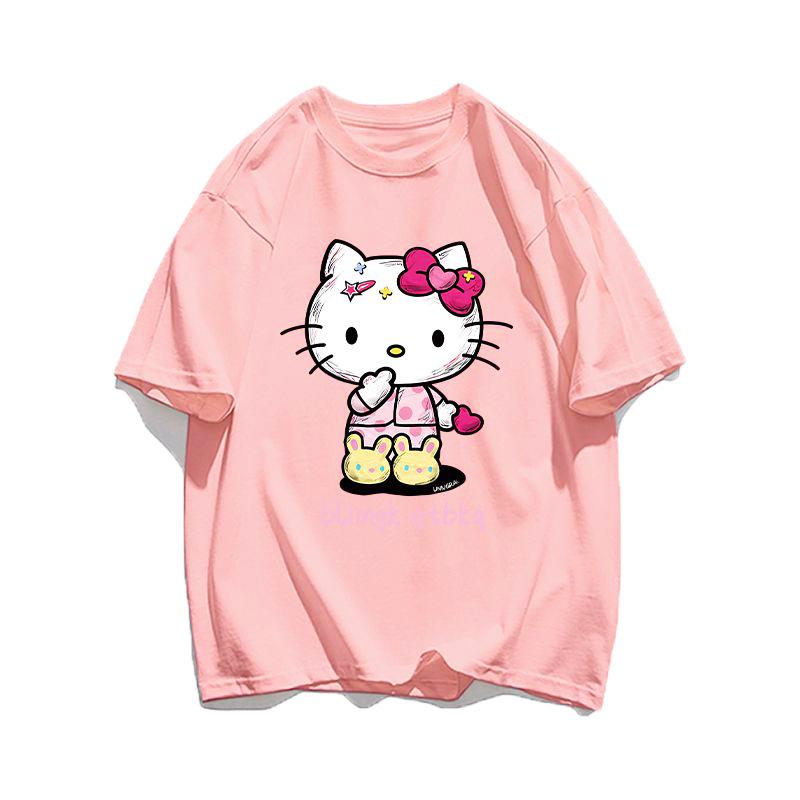

Hello Kitty Short Sleeve Tee soft cotton casual crew neck cute cartoon print lightweight summer top for Women daily wear S