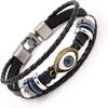 Caiyao Punk Ethnic Layered Leather Evil Eye Bead Cuff Bracelet Adjustable Braided Woven Hamsa Hand Wrap Elephant Owl Animal Wristband for Women Men
