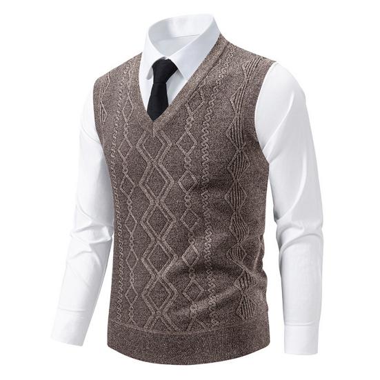 Men Knitting Vest V-Neck Sleeveless Rhombus Texture Sweater Vest Autumn Winter Solid Color Casual Vest Knitwear