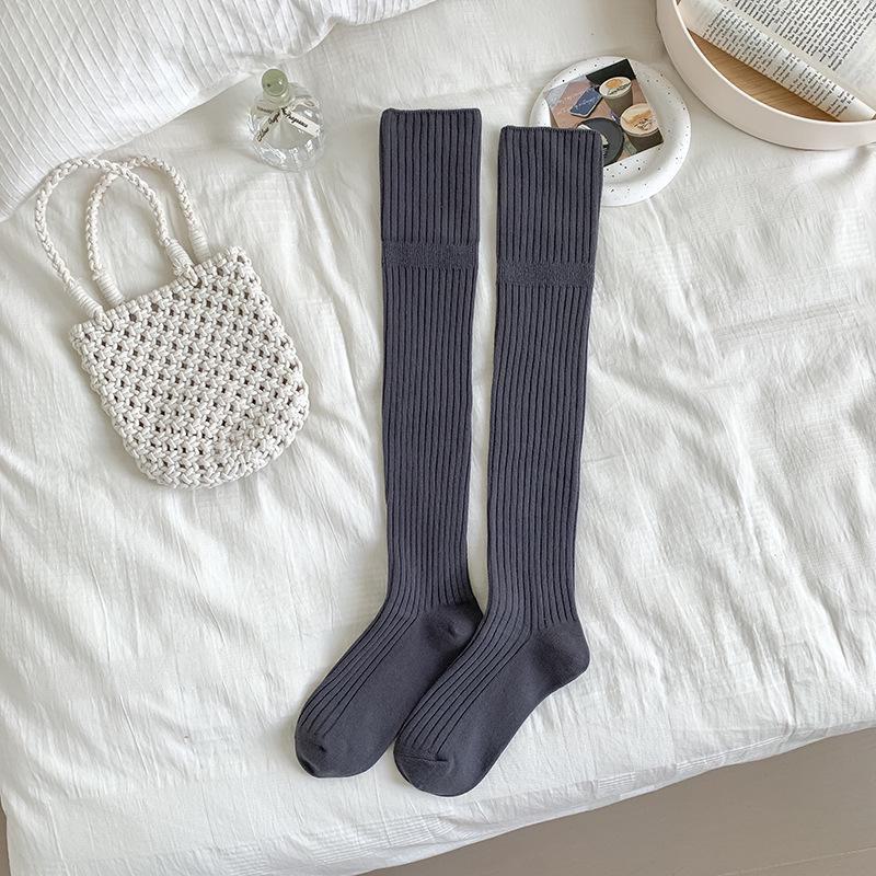 Meias femininas pretas acima do joelho: Outono/Inverno, cano médio, cano alto, ajuste skinny, antiderrapante, versátil para saias JK.