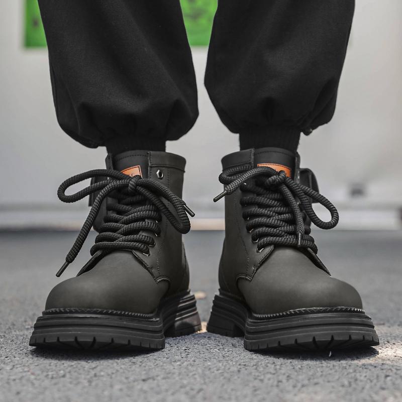 New men's high top leather shoes Trendy fashion designer styles Daily office outdoor leisure party Motorcycle men's black boots