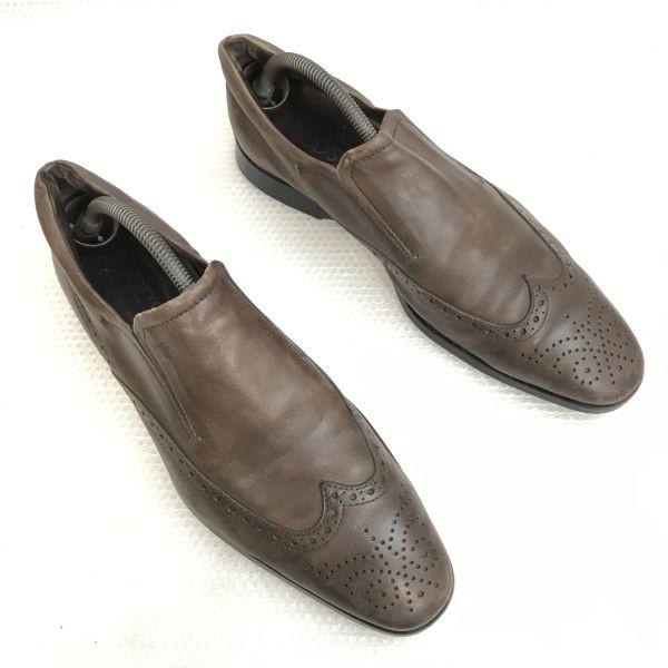 TOD'S Slip-On Wingtip Shoes Size 9 27.5 Brown Loafers Moccasin Business Dress Leather Shoes(USED)