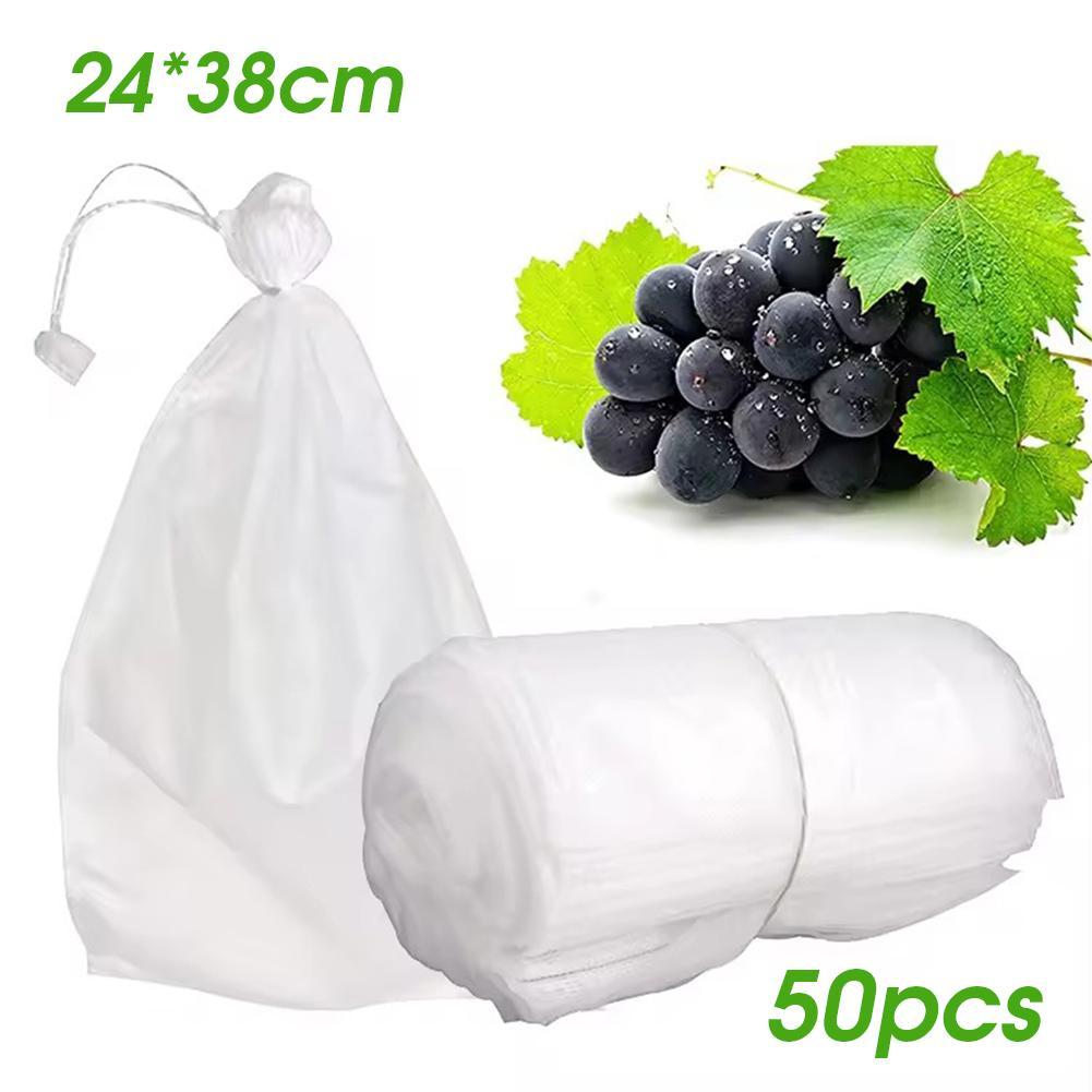 Fruit Protection Bags with Drawstring Fruit Tree Netting Cover Organza Mesh Tomato Bags Pest Barrier for Apples Mango Grape 50pc