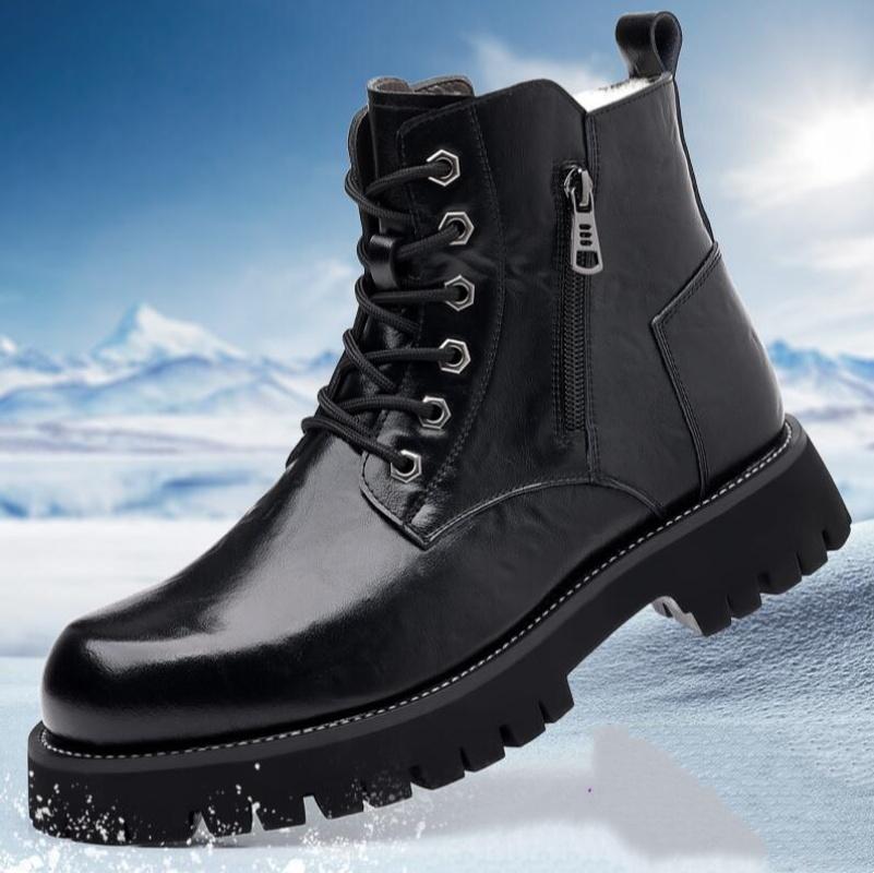 Motorcycle High -top Leather Shoes Men Fashion Outdoor Warm Plush Ankle Boots Male Quality Snow Boot Footwear