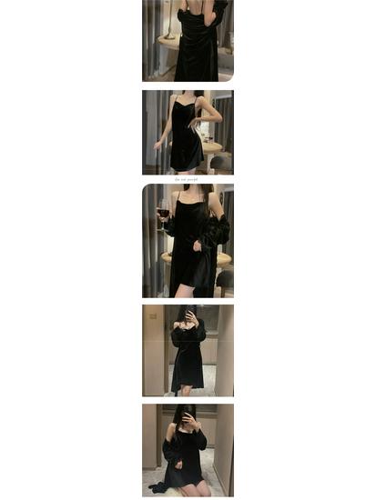 Goldener Samtspitzen-Pyjama-Set für Damen - Herbst/Winter-Kollektion 2025