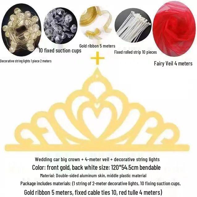 Creative Wedding Car Decoration: Gold Crown and Veil for TikTok-Inspired Celebrations