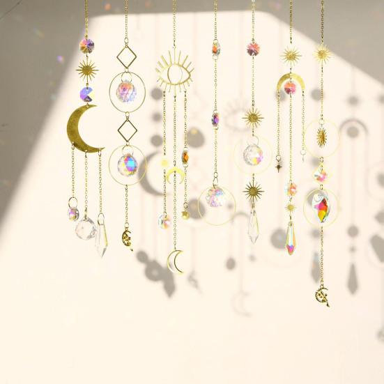 Faux Crystal Sun Catchers Prismatic Wind Chimes Rainbow Prisms Hanging Ornaments for Home Balcony Garden Decor