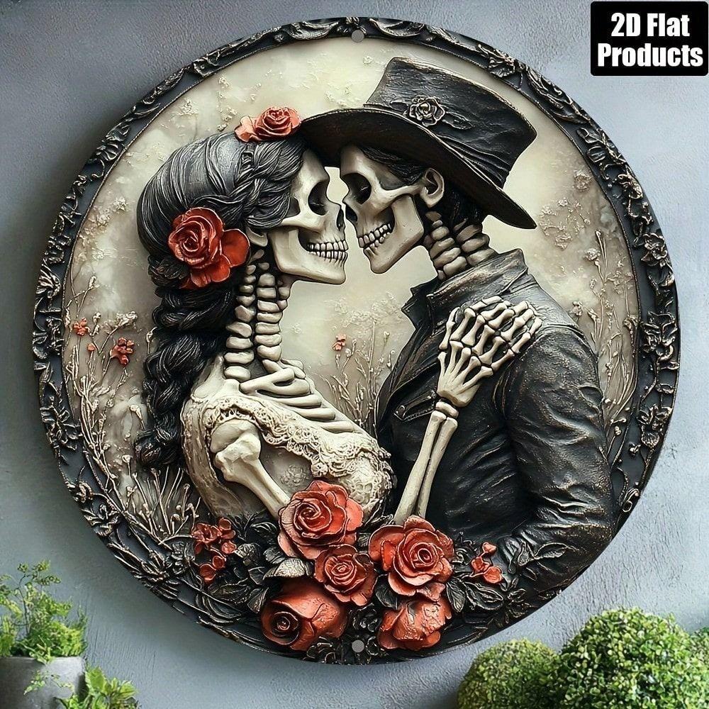 Vintage Metal Skull Poster Wall Art Retro Round Tin Sign for Bar